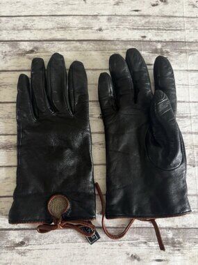 Mercer & Madison Soft Black Leather Cashmere Lined Gloves Short Tie Bow Large